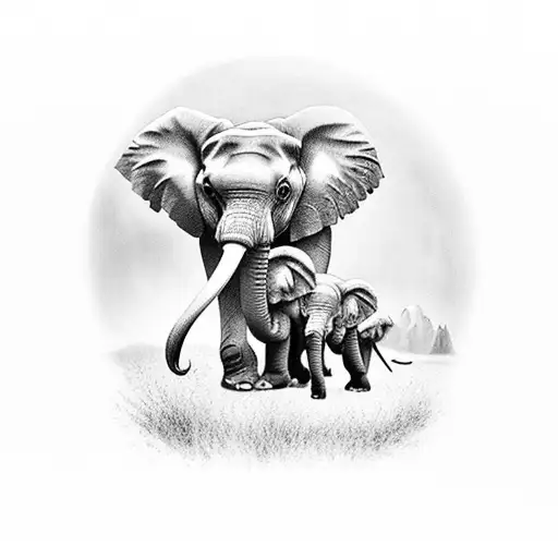 5 Elphants Trailing Each Other Through Beautiful Landscape