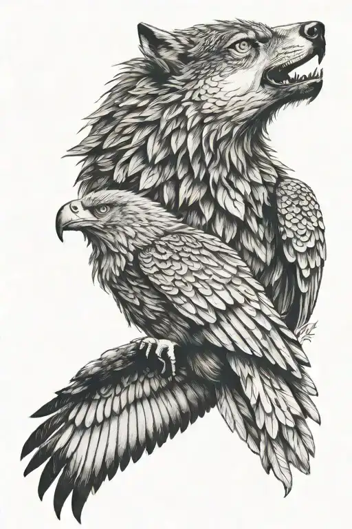 Wolf And Eagle Combination Black