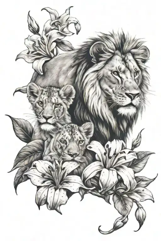 Lion And Cub Rose Lilly Flowers