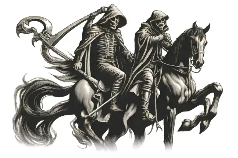 Grim Reaper Holding A Scythe Riding A Horse