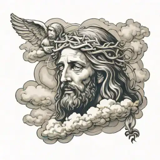 Jesus Descending From The Clouds Surrounding