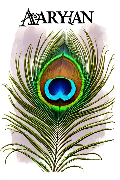 Peacock Feather With The Name Aaryan Above It