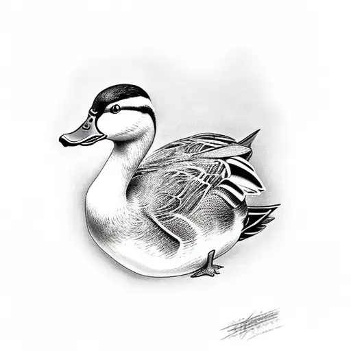 Realistic Sideways Duck Black And White