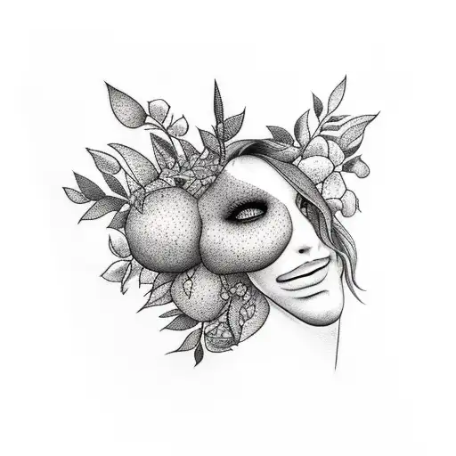 Full Body Pretty Girl With No Face With Plants Around Her