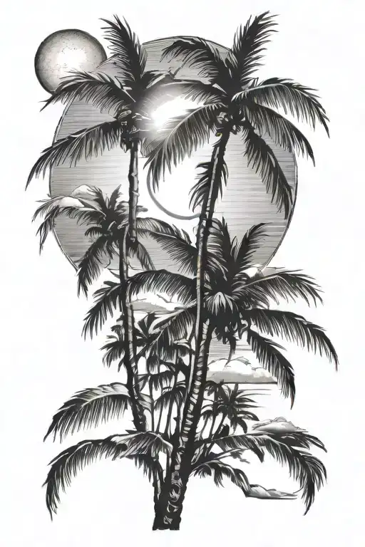 Palm Trees And Sun Setting