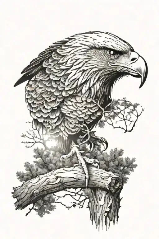 Eagle On Trees Looking Through Lens