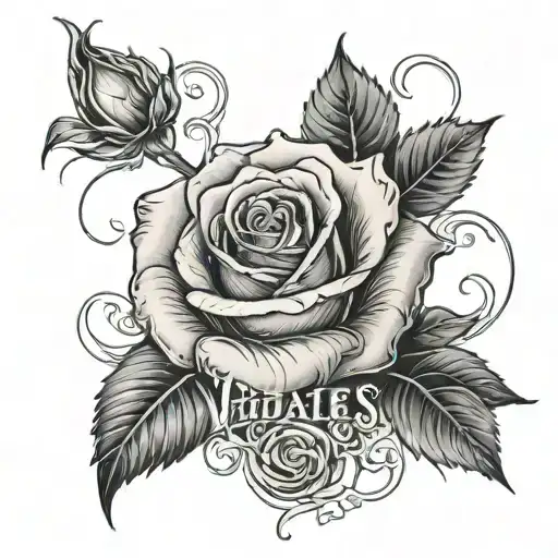 The Word Vidales With A Rose And Chinese Writing