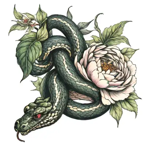 The Snake Attacks The Peony With Poison