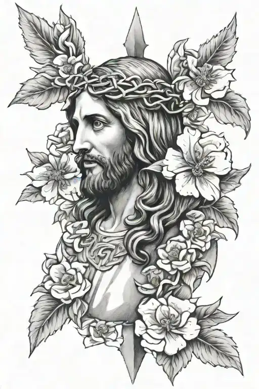 Jesus And Bow And Flower