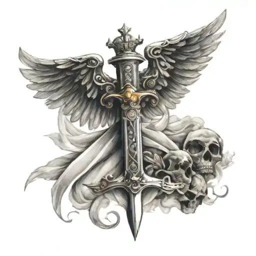 Sword With Angel Wings And A Crown