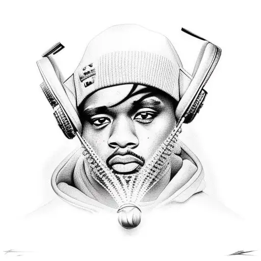 A Realistic Portrait Of A Rapper Wearing Jordan 4 Sneakers