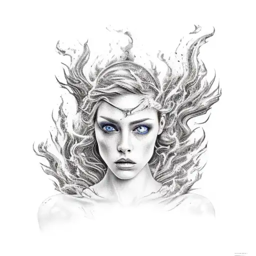 A Beautiful Woman Crawling Out From Burning Ashes