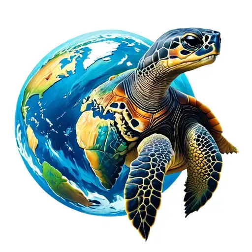 Sea Turtle With The Earth As Its Shell Pattern