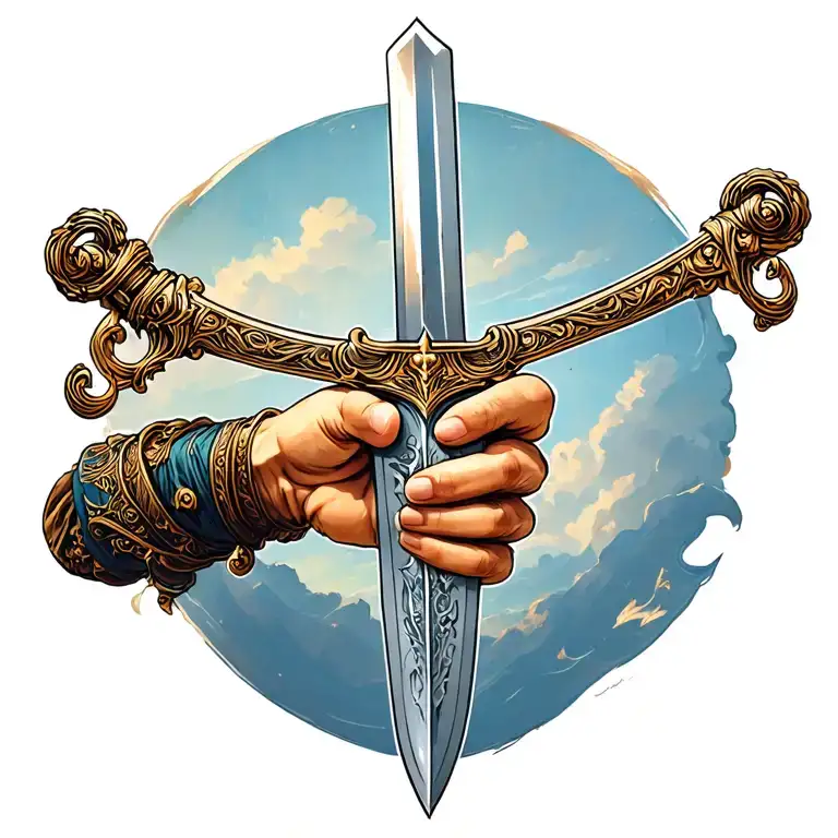 The Hand Holding A Sword Going