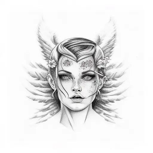 Half Angel Half Devil With Pine Trees