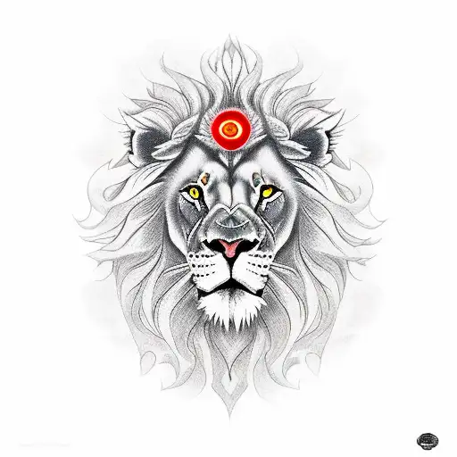 Lion With Red Eyes With Japanese Sun