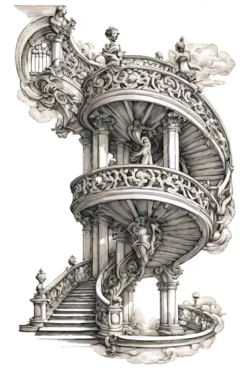 Grand Winding Staircase To Heaven With Little Boy