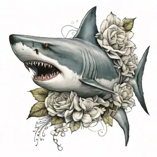 Shark Behind Flowers Intertwined