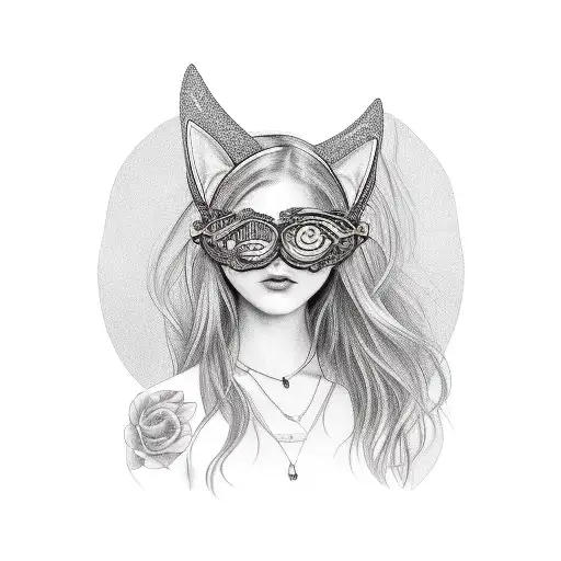 A Realistic Portrait Of A Beautiful Girl With Cat Ears And Musical Notes Floating Around Her