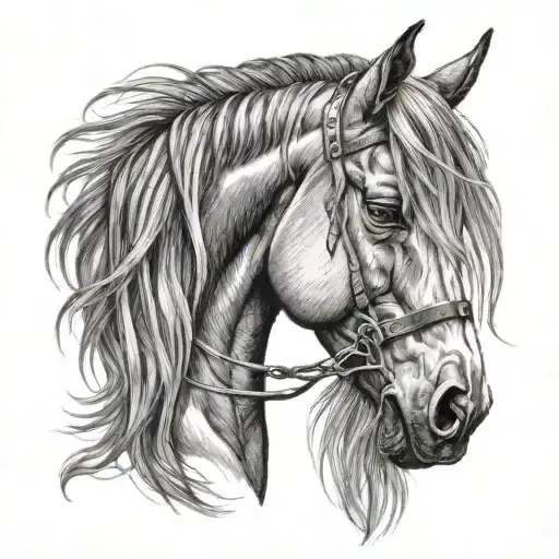 Horse Face With Long Mane Nose Pointing Down