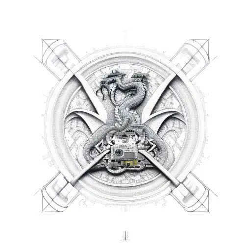 A Realistic Depiction Of A Computer Motherboard With A Dragon Intertwined Within The Circuits