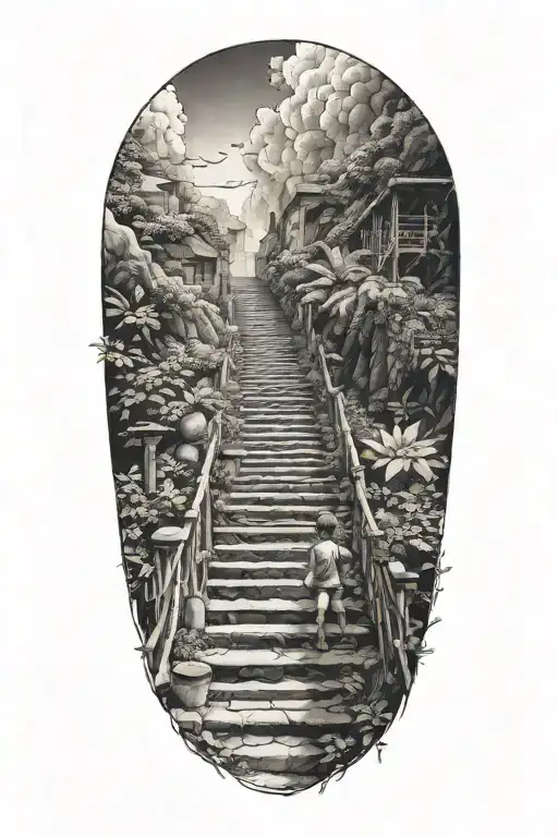 Stairway To Heaven With Boy Walking