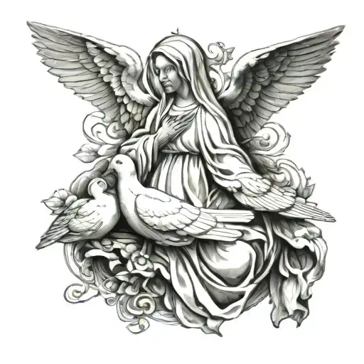 Mother Mary 2 Doves Plus A Wave Underneath