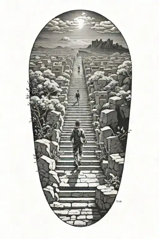 Stairway To Heaven With Boy Walking Away