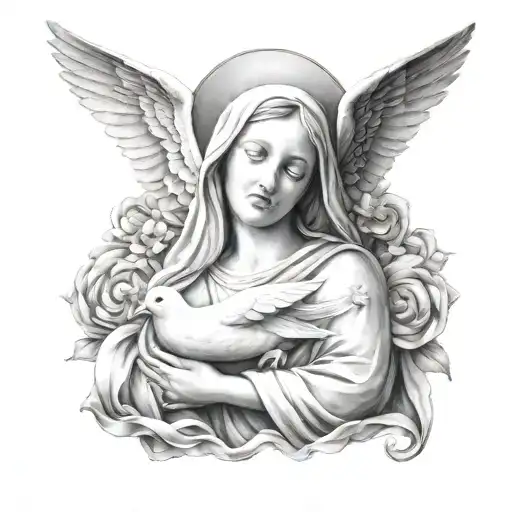 Mother Mary 2 Doves Plus A Wave Underneath