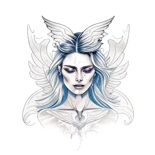 A Mystical Woman With Flowing Hair And Bird Wings