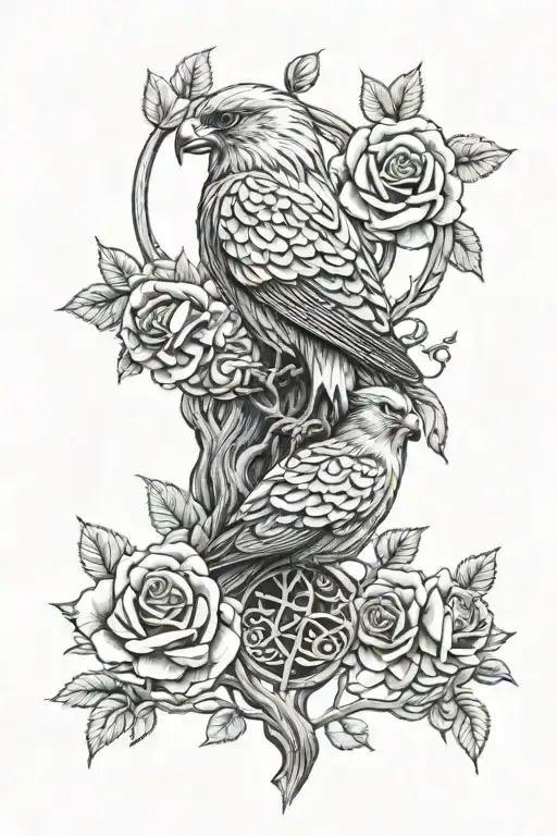Polish Falcon Celtic Tree Of Life Intertwined Roses