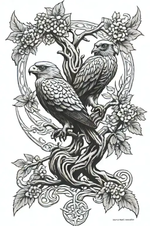 Polish Falcon Celtic Tree Of Life Growing