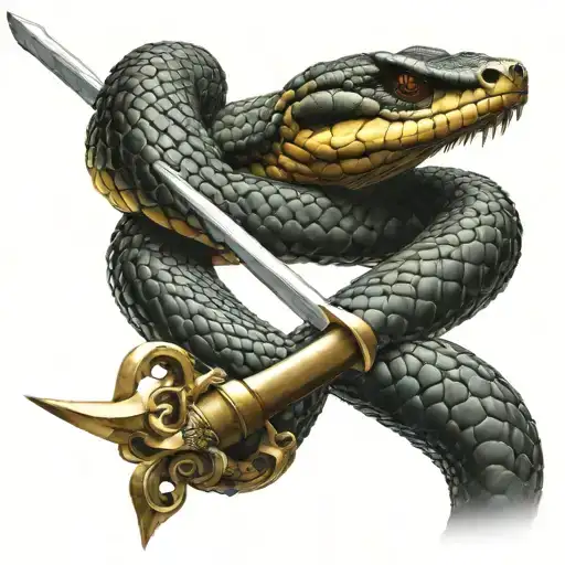 King Cobra Wrapped Around Sword