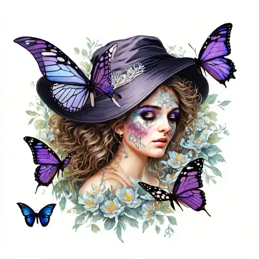 Witch And Butterflies Surrounding