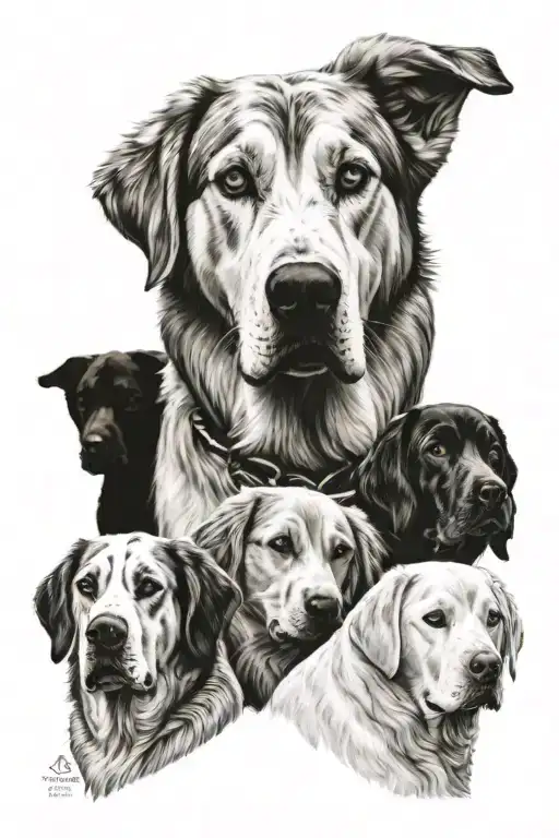 Husky Sat With A Labrador And Spaniel