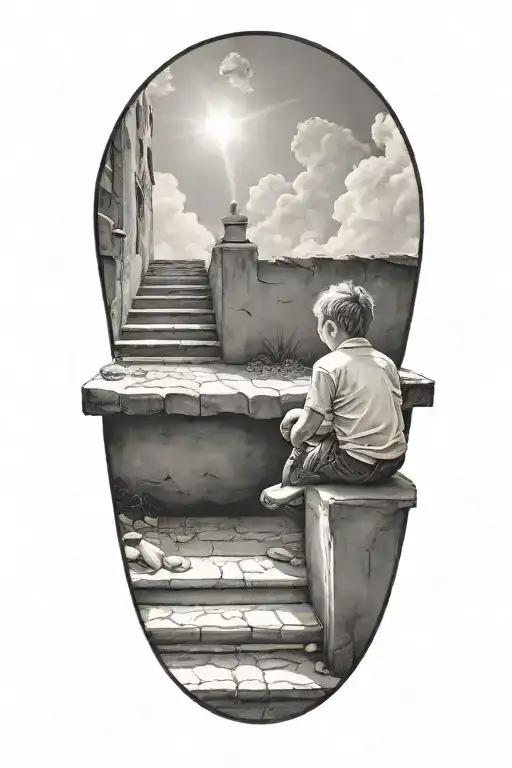 Stairs To Heaven With Little Boy Sitting