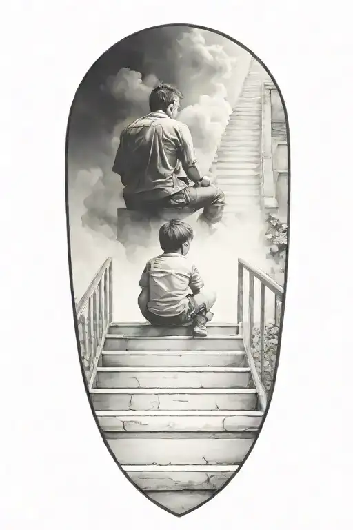 Stairs To Heaven With Little Boy Sitting