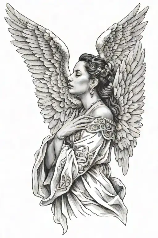Spanish Model Praying With Angel Wings