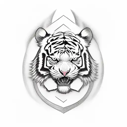 A Sketch-style Tattoo Of A Barber's Chair With A White Tiger Sitting On It