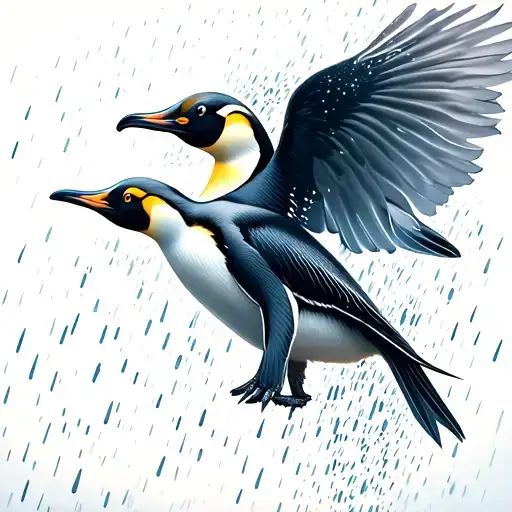 Penguin Raining From Sky Filled