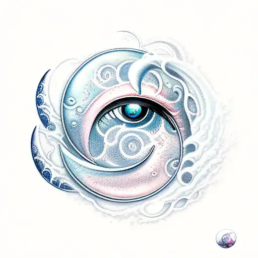 Crescent Moon With Sea Waves And Third Eye Awakening And Dreams Coming True