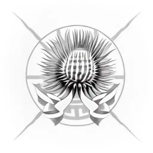 Horizontal Scottish Thistle With Ribbon Wrapped Round For 2 Names