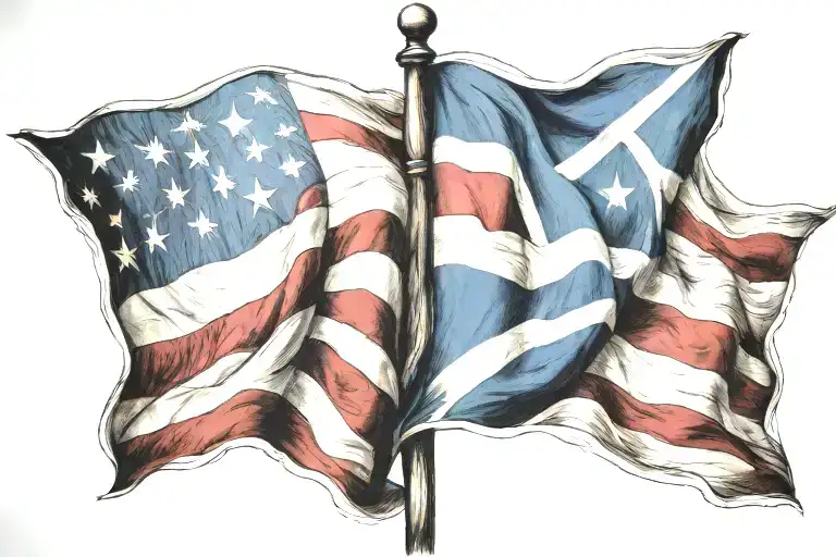 American Flag And Scottish Flag Waving