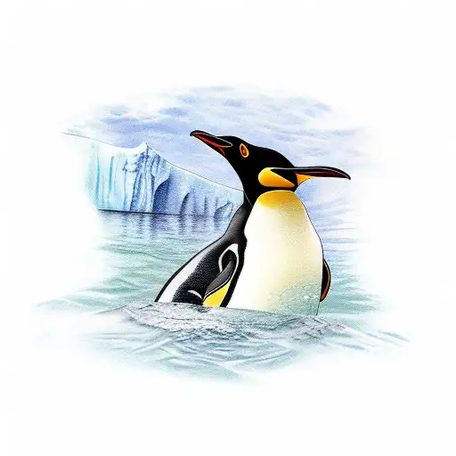 Penguins Swimming In Iceberg Water