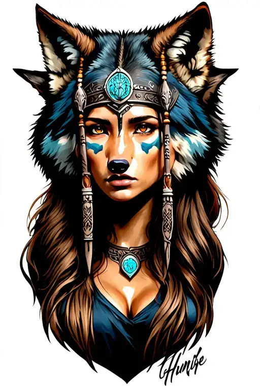 Huntress With Wolf Headdress