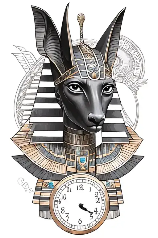 Anubis With Clock Above Eye Of Ra Under Egyptian God