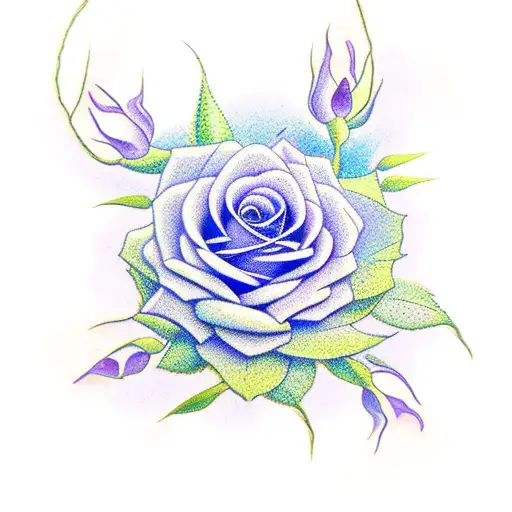 Weaping Willow Tree With Blue And Purple Roses Intertwined