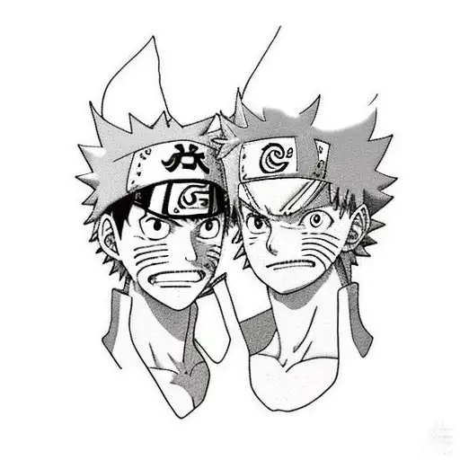 Naruto And Luffy From One Piece Engaged In An Epic Battle