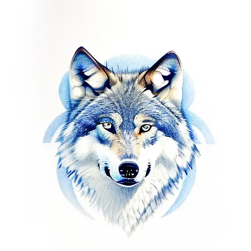 Wolf Blue Eyes In Mountains With A Moon