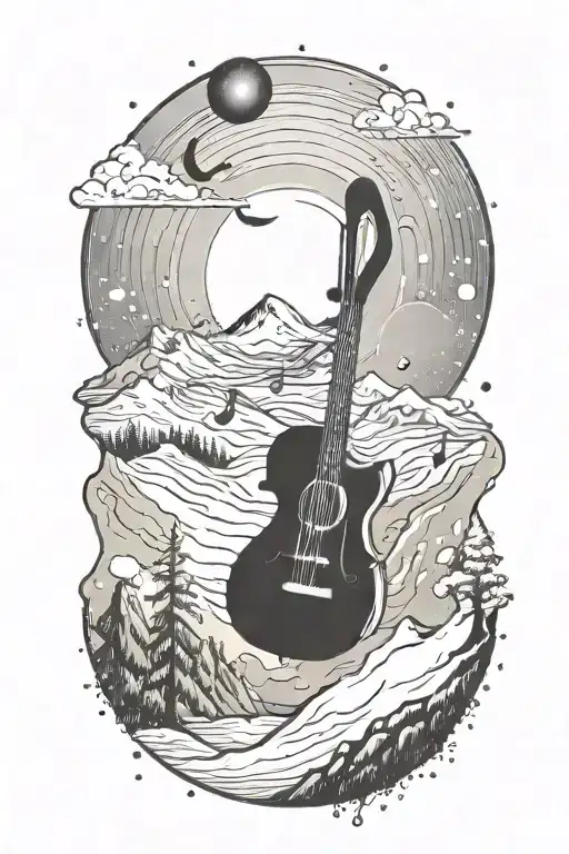 A Cosmic Music Note Blending Into A Snowy Mountain Landscape